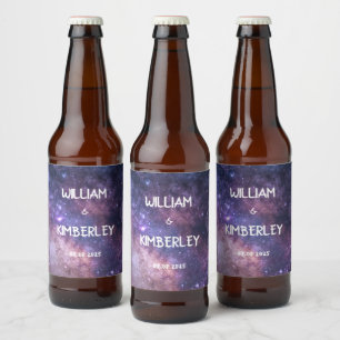 Milky Way Stars Himlar Galaxy Elegant bröllop Ölflaska Etikett
