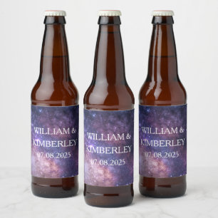 Milky Way Stars Himlar Galaxy Elegant bröllop Ölflaska Etikett