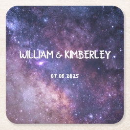 Milky Way Stars Himlar Galaxy Elegant bröllop Underlägg Papper Kvadrat