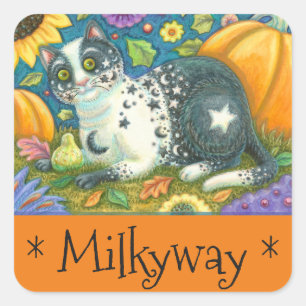 MILKYWAY Halloween Folk Art CAT STICKERS Lakan Fyrkantigt Klistermärke