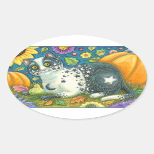 MILKYWAY HALLOWEEN MYSTICAL CAT STICKERS Oval Ovalt Klistermärke