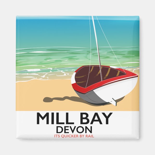 Mill Bay Devon Järnväg affisch Magnet (Framsidan)