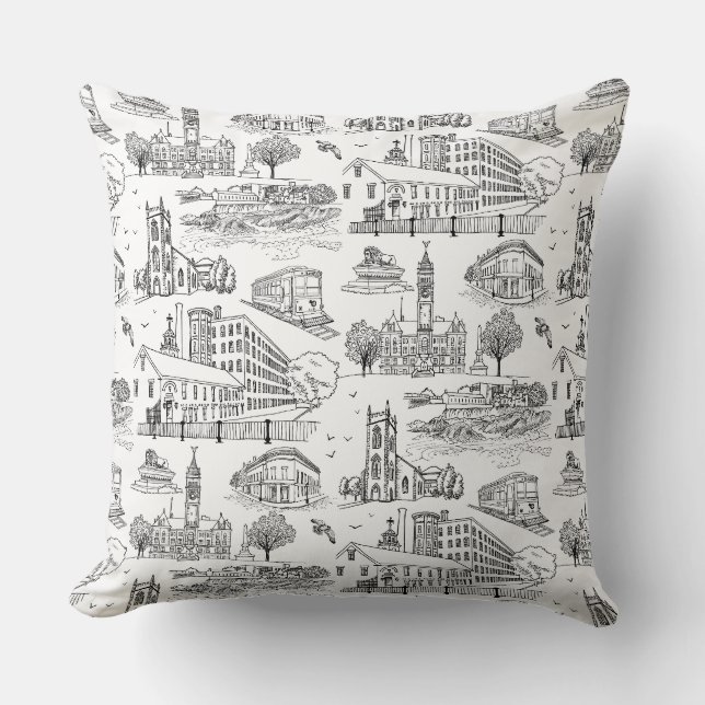 Mill City Toile (Lowell, MA) Svart/Vit Kudde (Framsida)