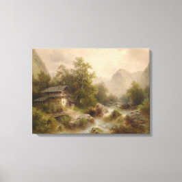Mill på en Mountain Stream (av Albert Rieger) Canvastryck