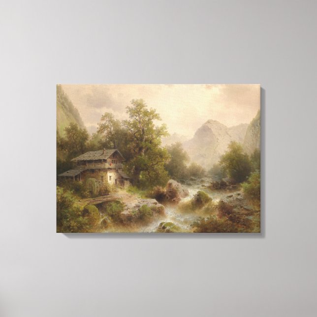 Mill på en Mountain Stream (av Albert Rieger) Canvastryck (Framsida)
