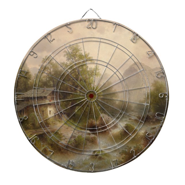 Mill på en Mountain Stream (av Albert Rieger) Darttavla (Framsidan)