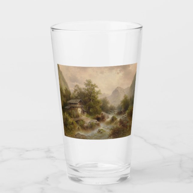Mill på en Mountain Stream (av Albert Rieger) Glaskopp (Framsida)