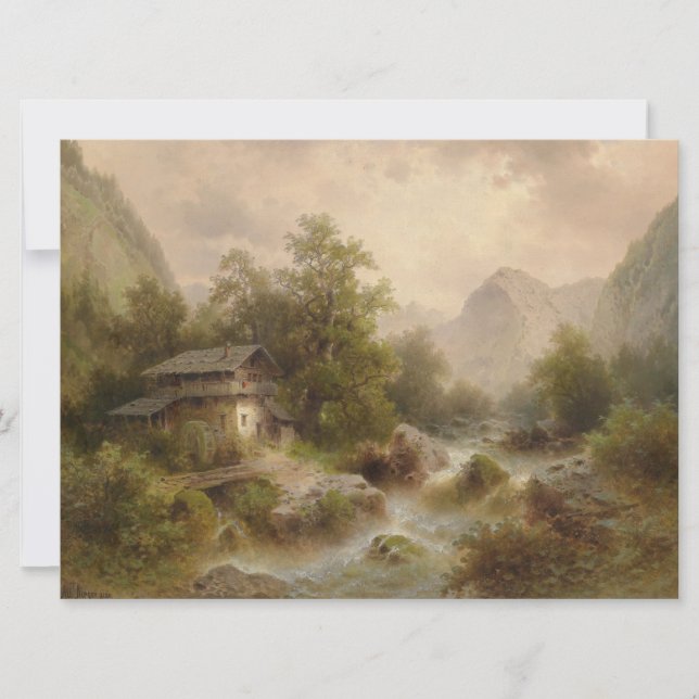 Mill på en Mountain Stream (av Albert Rieger) Kort (Framsida)