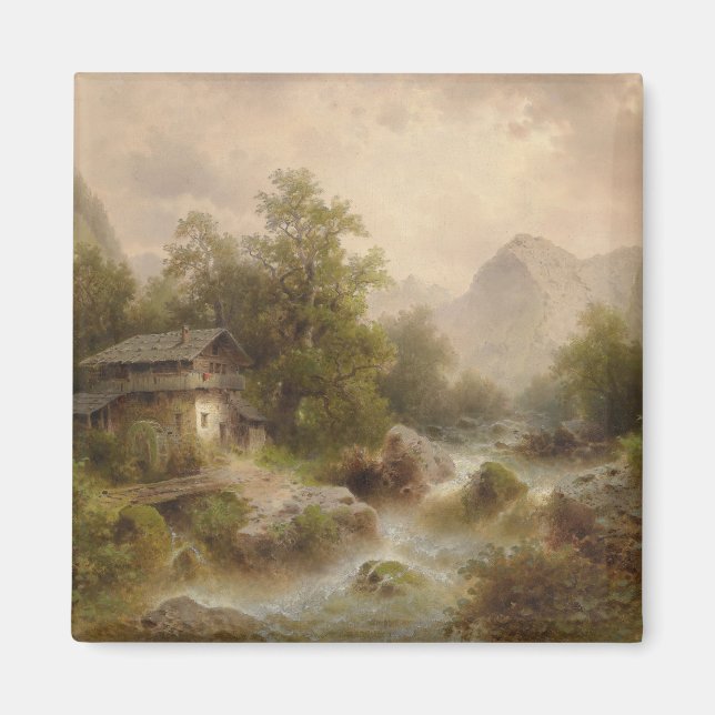 Mill på en Mountain Stream (av Albert Rieger) Magnet (Framsidan)