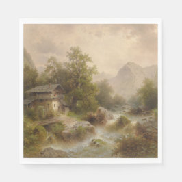 Mill på en Mountain Stream (av Albert Rieger) Pappersservett