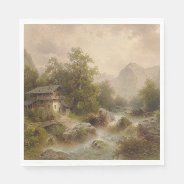 Mill på en Mountain Stream (av Albert Rieger) Pappersservett (Framsidan)
