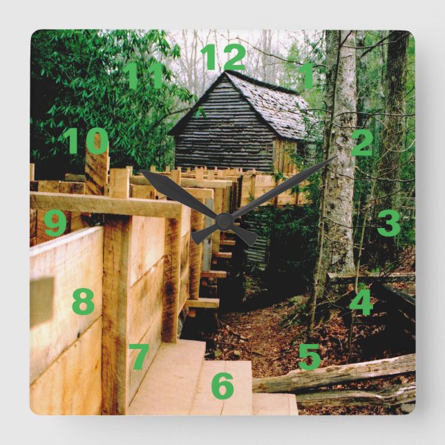 Mill Scene-klocka Fyrkantig Klocka (Framsida)