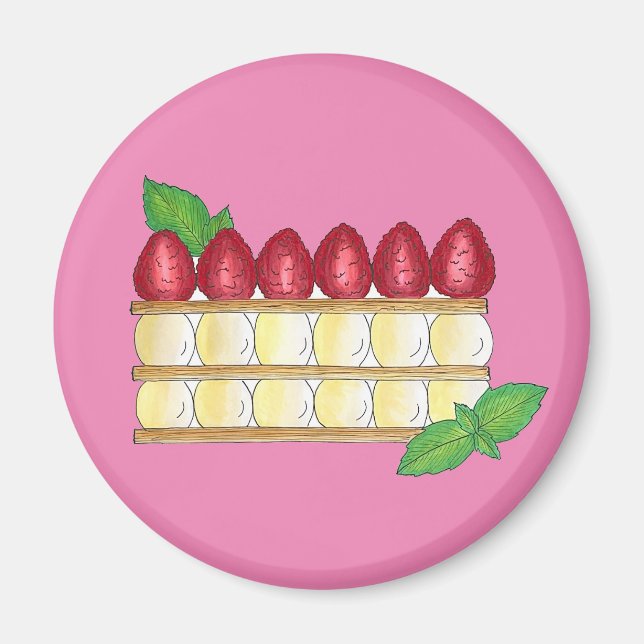 Mille Feuille Fransk Food Puff Pastry Raspbär Magnet (Framsidan)