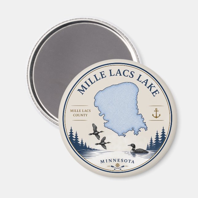Mille Lacs Lake, MN Stuga/Sjöhus Inredning & Gåvor Magnet (Front/Back)
