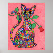 Millefiori Cat med Röd ros