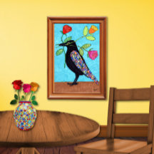Millefiori-Kråka med Colorful Ro Folk Art