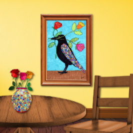 Millefiori-Kråka med Colorful Ro Folk Art Poster