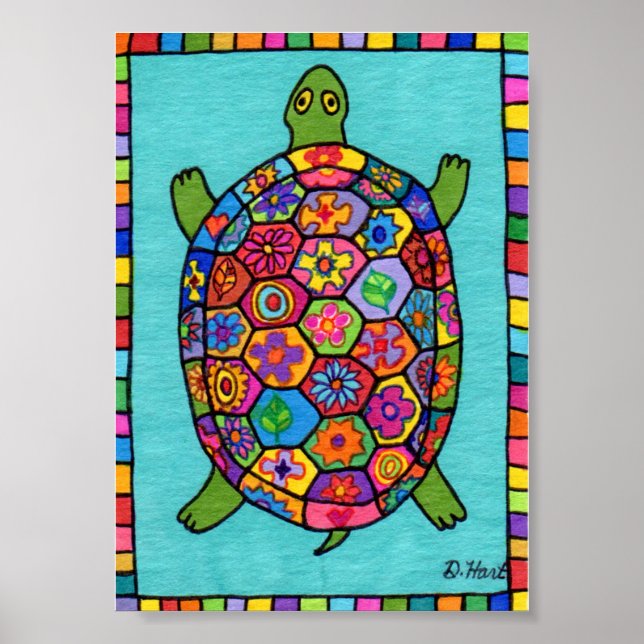 Millefiori Mosaic Turtle Mini Folk Art Poster (Framsidan)