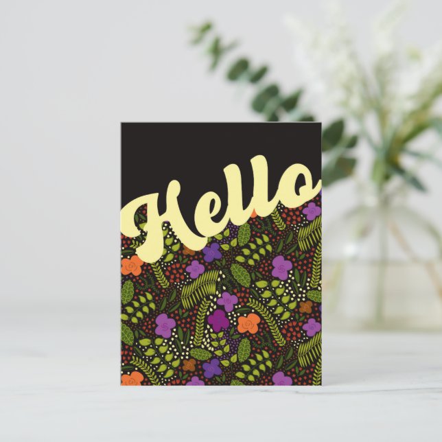 Millefleur Stylized Flowers Hej Thinking You Vykort (Stående Fram)