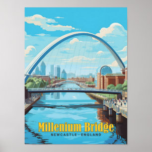 Millenium Bridge Newcastle England Vintage resor Poster