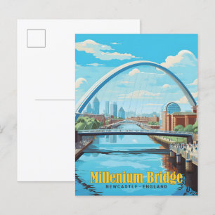 Millenium Bridge Newcastle England Vintage resor Vykort