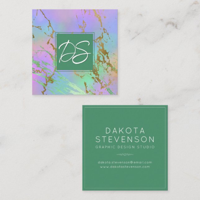 Millennial Marble | Rainbow Pastel Ombre Branding Fyrkantigt Visitkort (Fram/baksida)