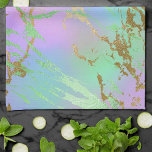 Millennial Marble | Uppspelning av Regnbåge Pastel Kökshandduk<br><div class="desc">Ljusstark och färglös vattenfärggradient i vibrerande rik skuggor av turkosblått, mynt grönt, shock rosa och lavender lila sjöjungfru-inspirerad ombre-palett. Detta feminina handmålade struktur lägger till perfekten pop of färg. Från samlingen "Modern Watercolor Marbles" har den här designen abstrakt-vätskeströmmar som skapar en coola mönster som accentueras av ventiler från glitter för...</div>