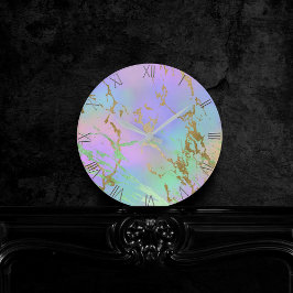 Millennial Marble | Uppspelning av Regnbåge Pastel Rund Klocka