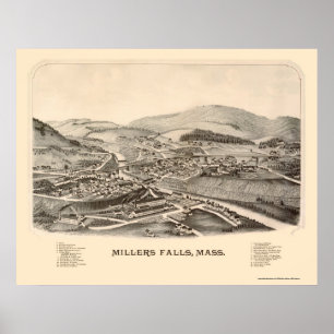 Millers Falls, MORSA Panoramic Karta - 1889 Poster