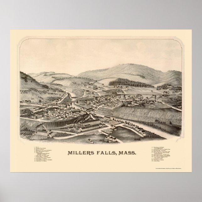 Millers Falls, MORSA Panoramic Karta - 1889 Poster (Framsidan)