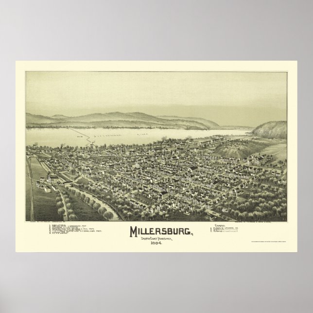 Millersburg, PA Panoramic Karta - 1894 Poster (Framsidan)