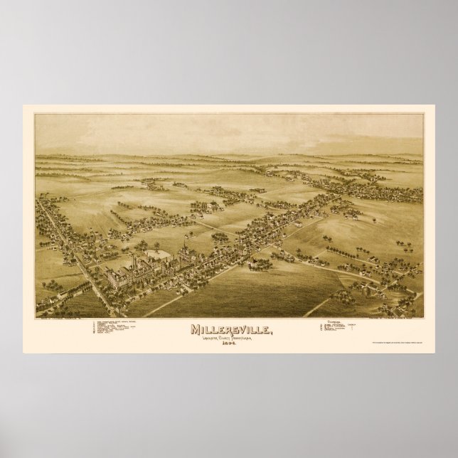 Millersville, PA Panoramic Karta - 1894 Poster (Framsidan)