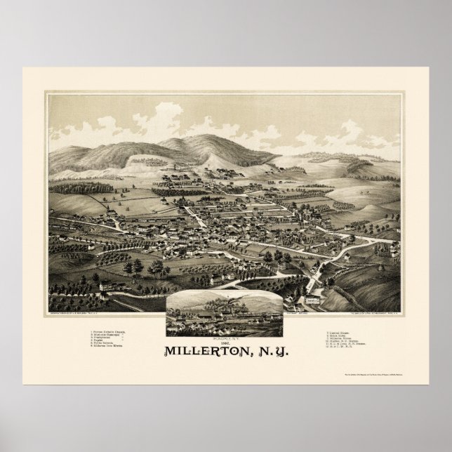 Millerton With Irondale, NY Panoramic Karta - 1887 Poster (Framsidan)