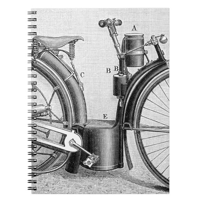 Milletmotorcykel, 1895 anteckningsbok med spiral (Framsidan)