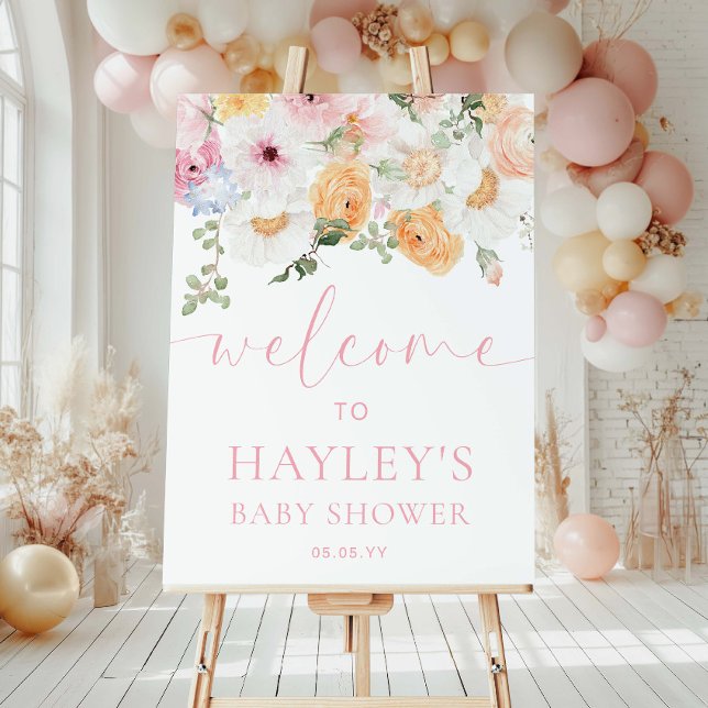 Millie Blommig Bebis Shower Välkomstskylt Poster (Welcome Sign Baby Shower MIllie )