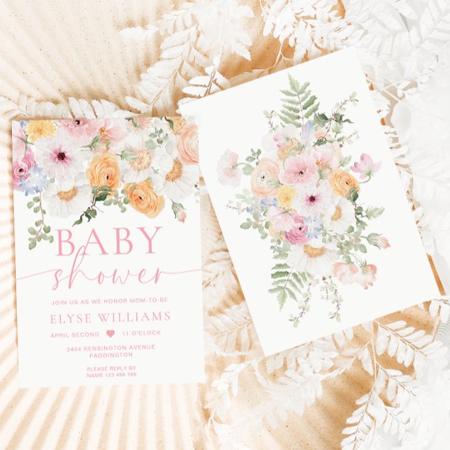 Millie Blommigt Baby Shower Inbjudningar (Baby In Bloom Invitation Millie Floral)