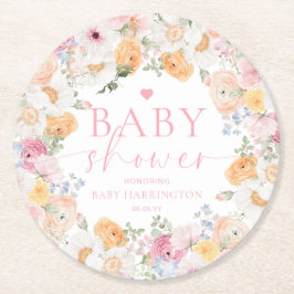 Millie Blommigt Baby Shower Underlägg Papper Rund