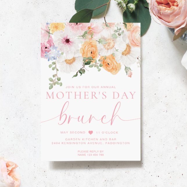 Millie Blommigt Mors dag Brunch Inbjudningar (Mothers Day Brunch Invitation Millie Floral )