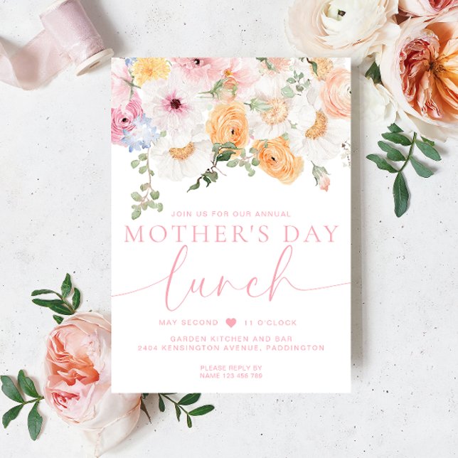Millie Blommigt Mors dag Lunch Inbjudningar (Mothers Day Lunch Invitation Millie Floral )