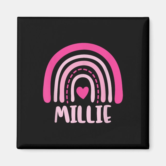 Millie Namn Heart Cute Personlig Rainbow Magnet (Framsidan)