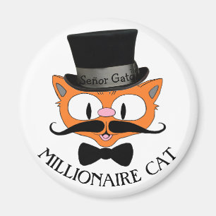 MILLIONAIRE CAT Mustache Cat med Top hat Magnet