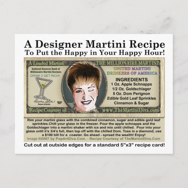 Millionaire Martini Joke Recipe-vykort Vykort (Framsida)