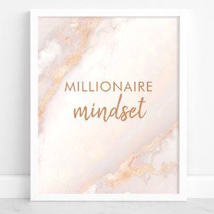 Millionaire Mindset Peach Guld Marble Quote Poster