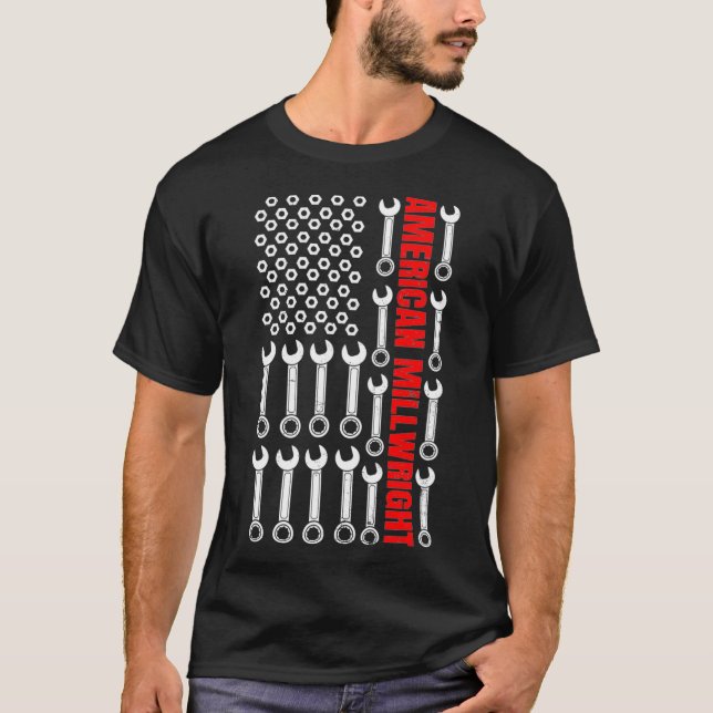 Millwright Design Patriotic US American Flag Gift  T Shirt (Framsida)