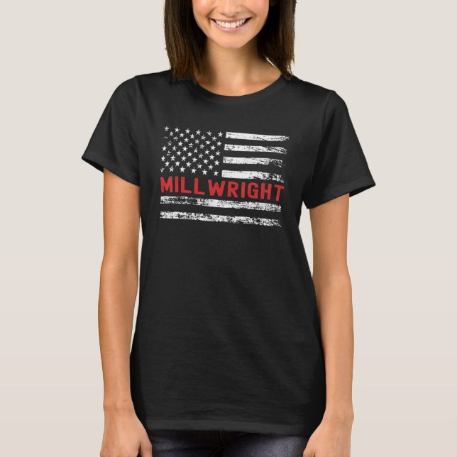 Millwright USA flagga Profession Retro Job Title T Shirt (Framsida)