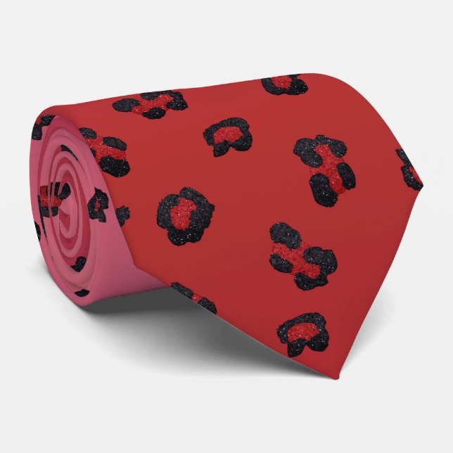 Milo Dale Red and Black Leppard Rosa Necktie Slips (Rullad)