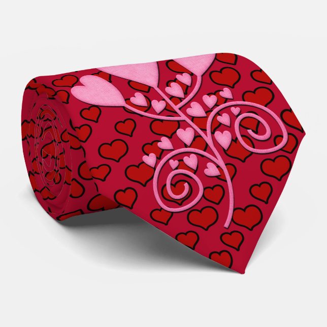 Milo Dale Red på Red Hearts Rosa Manar Necktie Slips (Rullad)
