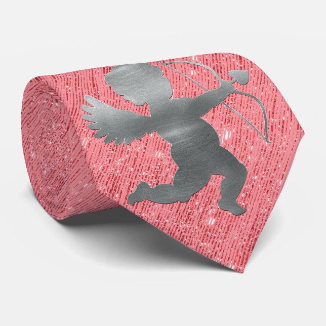 Milo Dale Rosa på Rosa Silver Cupid Manar Necktie Slips (Rullad)