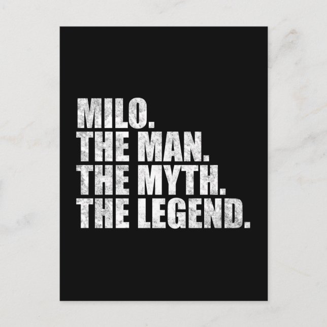 Milo namn, Milo Mannen Myten Legenden Vykort (Framsida)