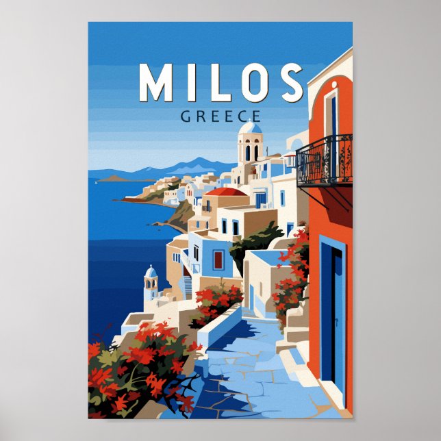 Milos Greece Travel Art Vintage Poster (Framsidan)